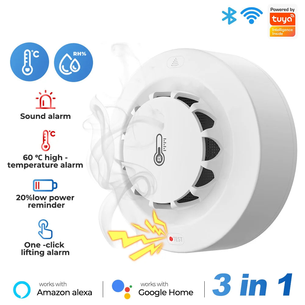 Detektor dymu tuya smart wifi i bluetooth z temperaturą i wilgotnością