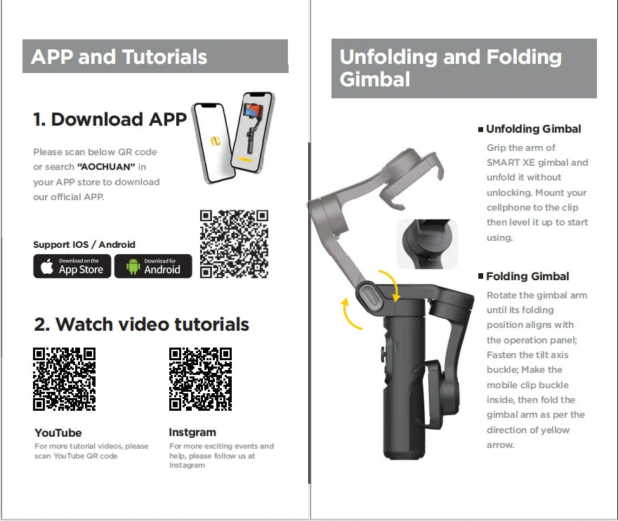 Stabilizator gimbalowy aochuan 3-osiowy do smartfonów z lampą led