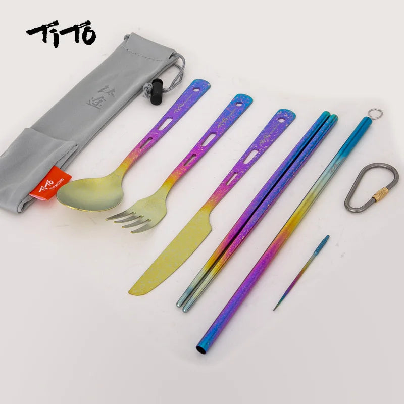 Zestaw tytanowych sztućców tito ultralight – przenośne sztućce podróżne i na zewnątrz