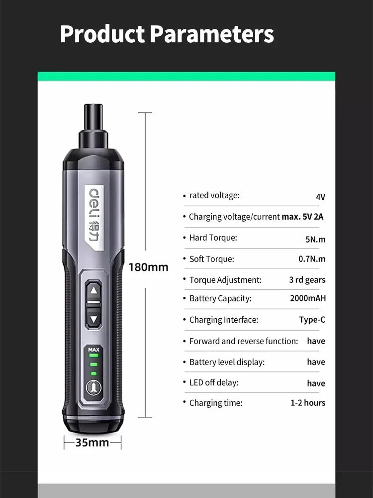 Deli Mini Electric Screwdriver Set - USB Rechargeable 2000mAh