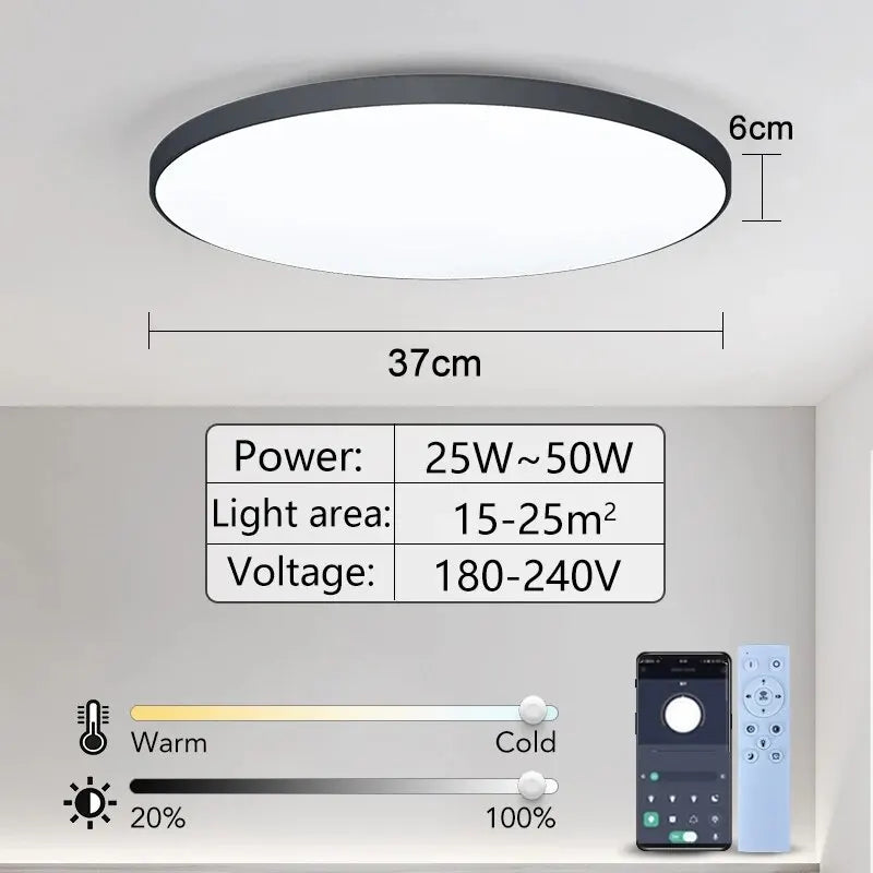 Modern Smart Dimmable LED Ceiling Light with App & Remote Control