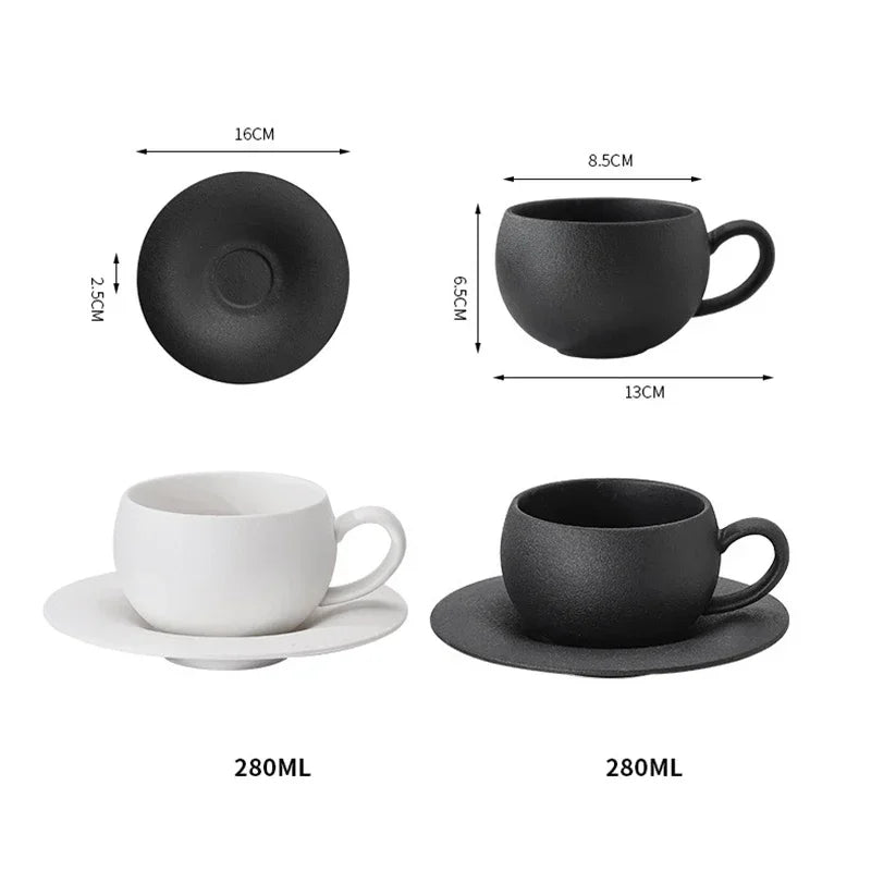 Artisan Fired Stone Ceramic Mug & Saucer Set | Rustic Elegance