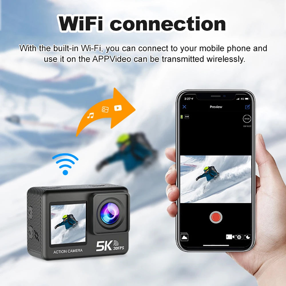Kamera sportowa sony imx576 5k 4k60fps wodoodporna 48mp z wi-fi