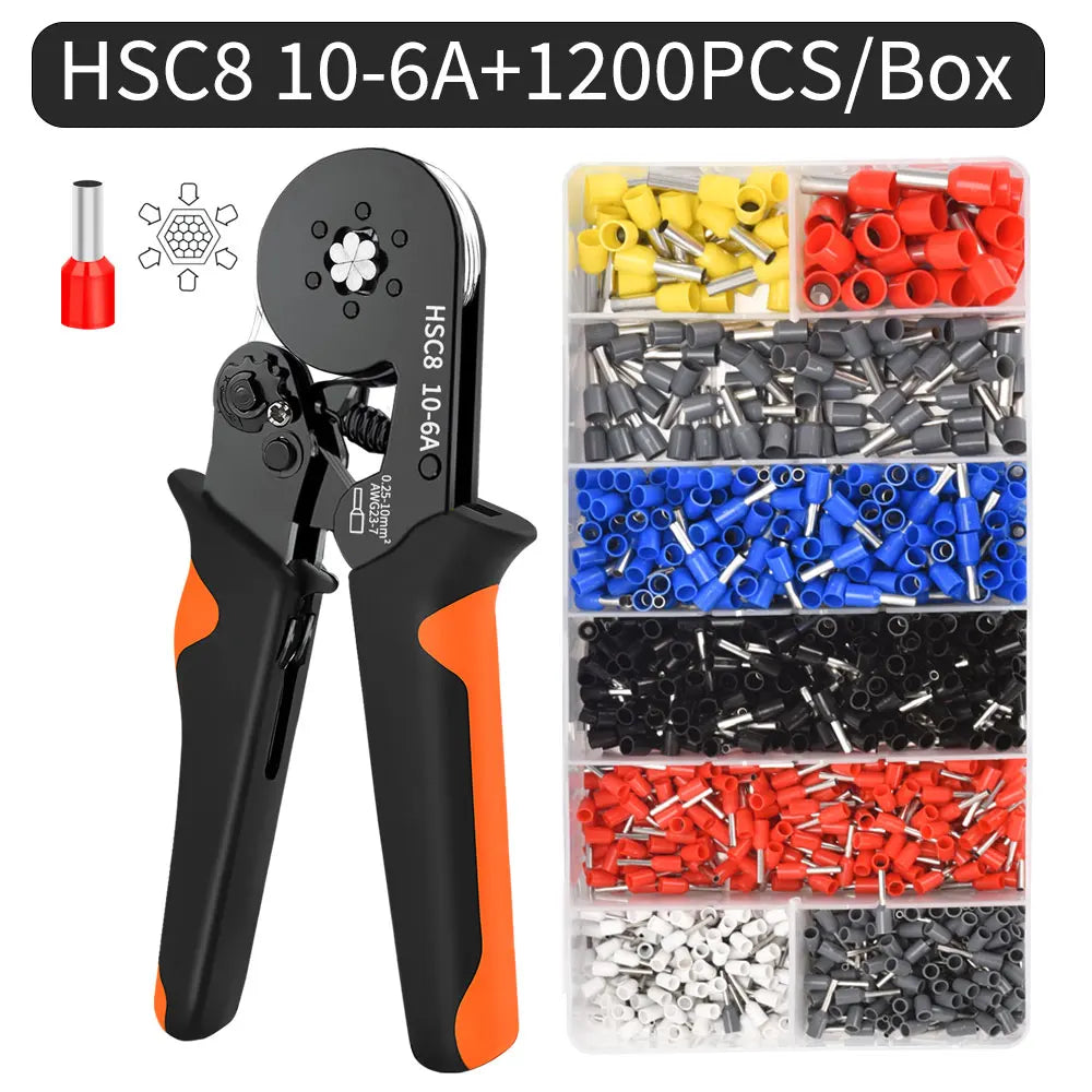 Hexagonal Self-Adjustable Ratchet Ferrule Crimping Tool Kit 23-7AWG | Precision Electrical Connectors