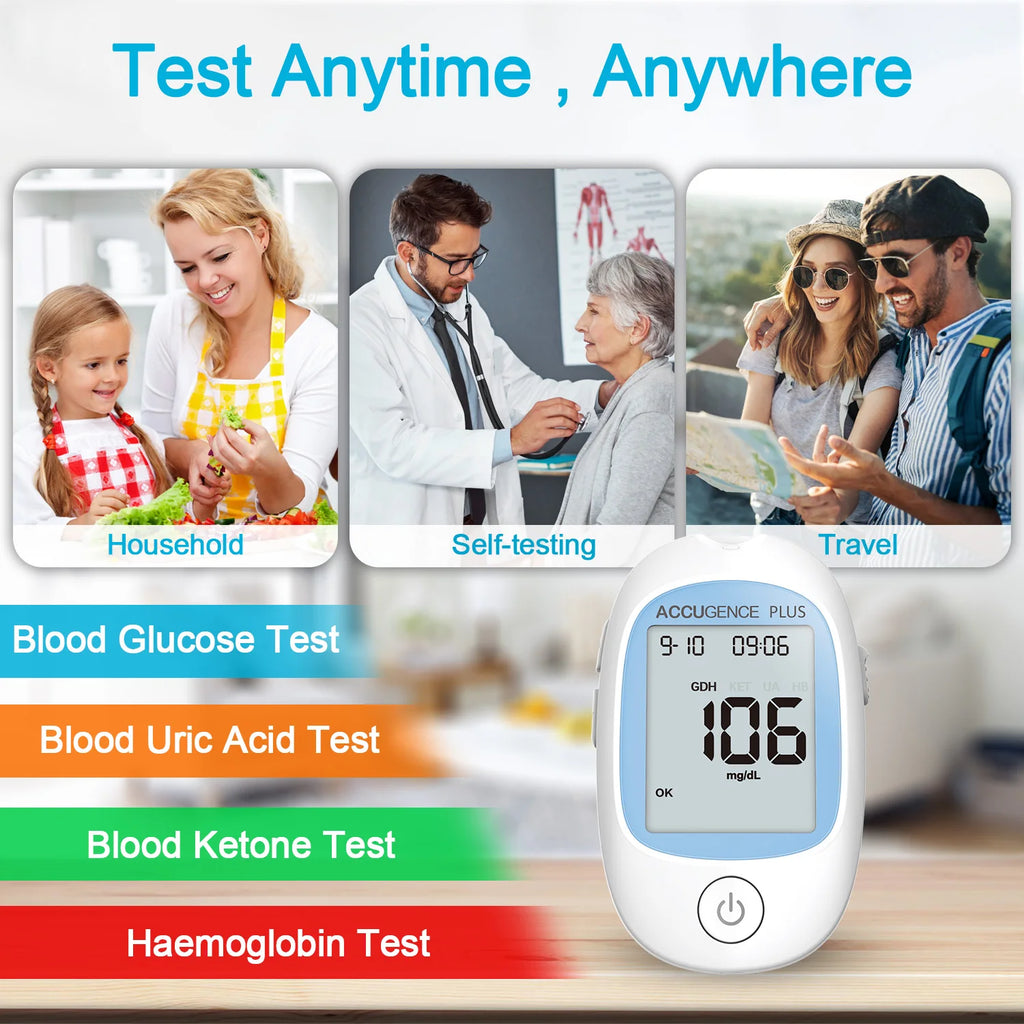 Wielofunkcyjny monitor 4w1: testy hemoglobiny, ketonów, glukozy, kwasu moczowego