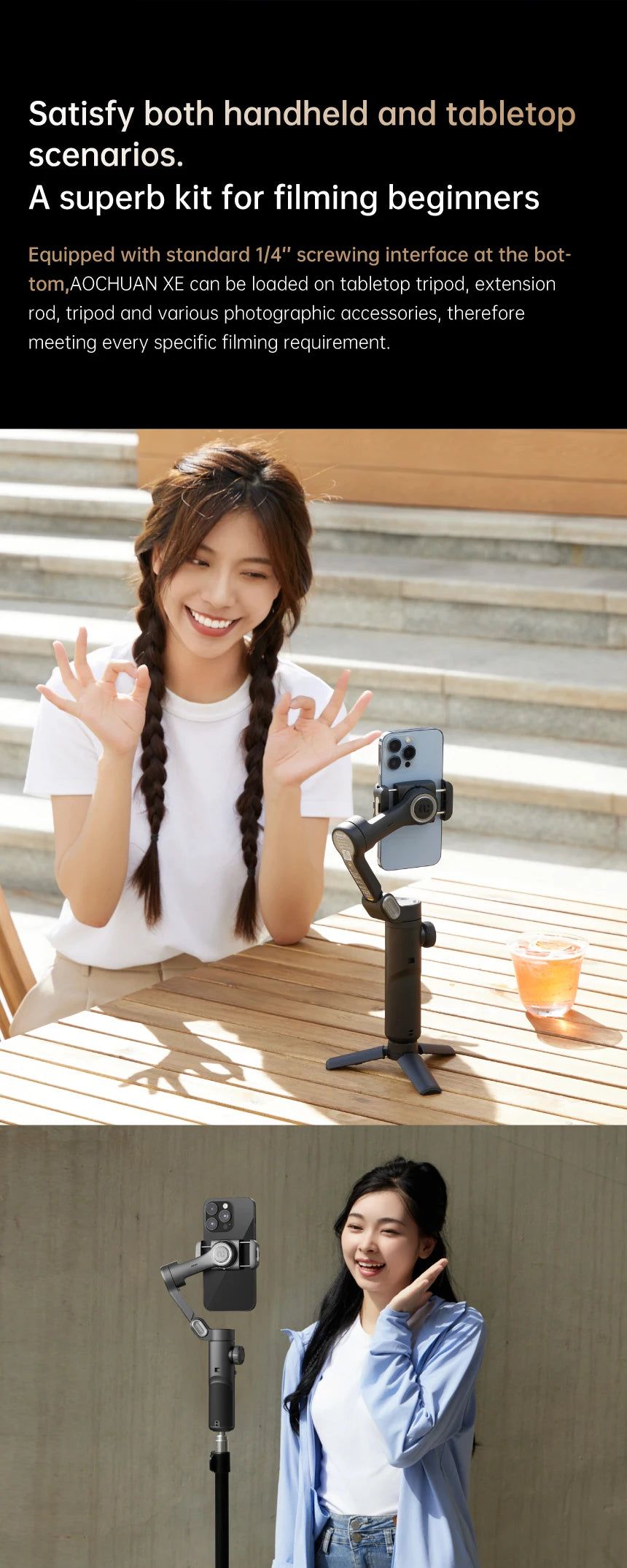 AOCHUAN 3-Axis Smartphone Gimbal with Integrated Light - Stable Video