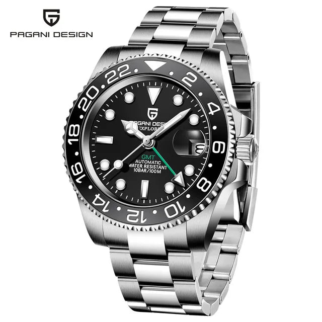 Zegarek mechaniczny męski pagani design pd-1662 luksusowy gmt - szafir, stal, wodoodporny 100m