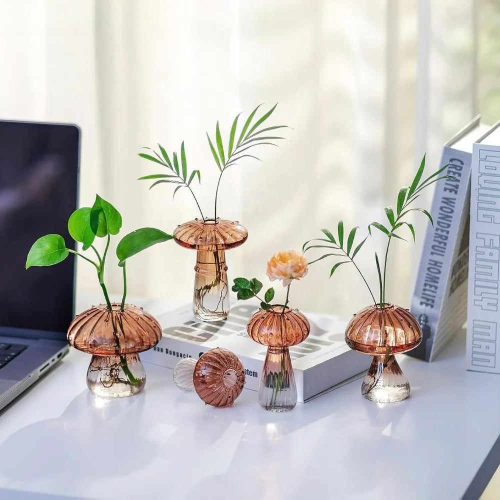 Mushroom Glass Vase Set | Hydroponic Home Decor | Unique Plant Vases