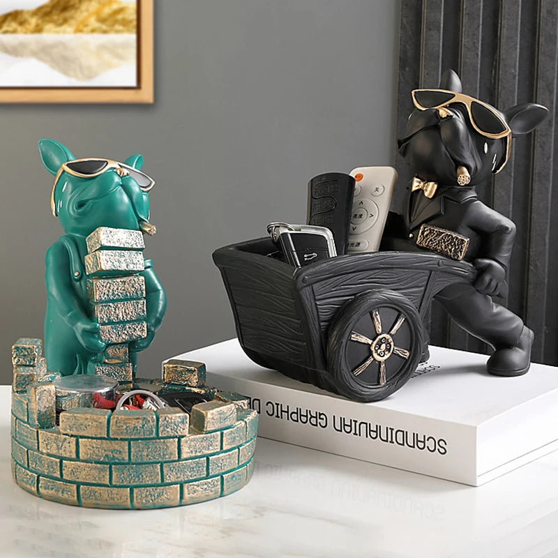 Elegancka statua psa z żywicy vabena ze schowkiem do wystroju domu