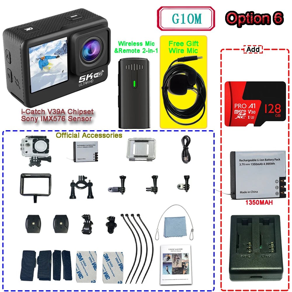 Kamera sportowa sony imx576 5k 4k60fps wodoodporna 48mp z wi-fi