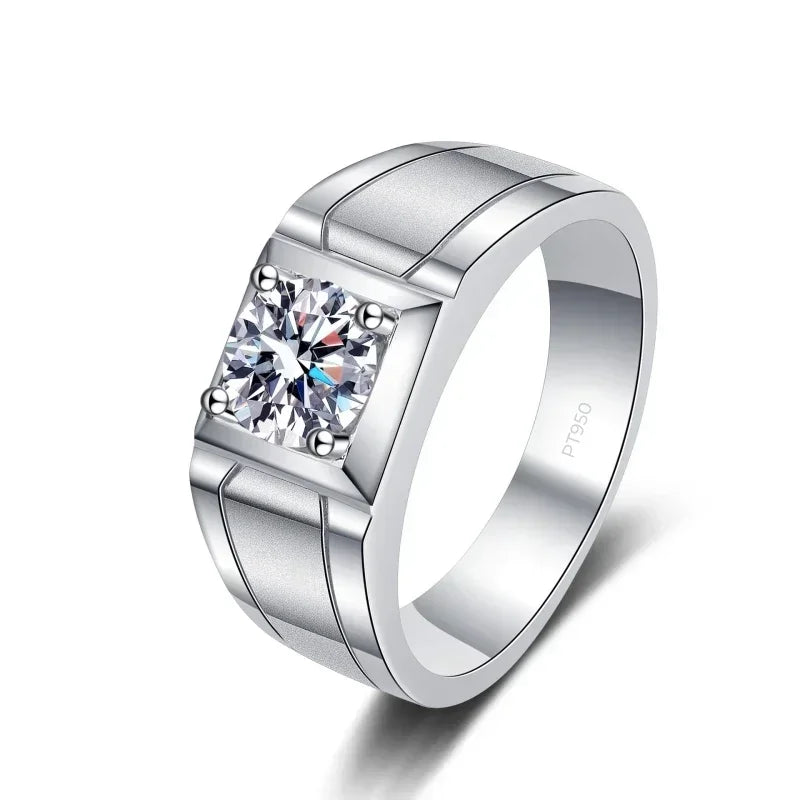 Men's Platinum Moissanite Ring - PT950 VVS1 D (0.5/1 Ct)