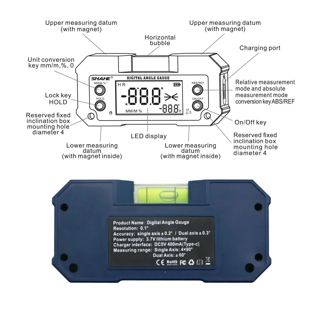 SHAHE MINI Magnetic Digital Inclinometer & Angle Finder - Dual Axis
