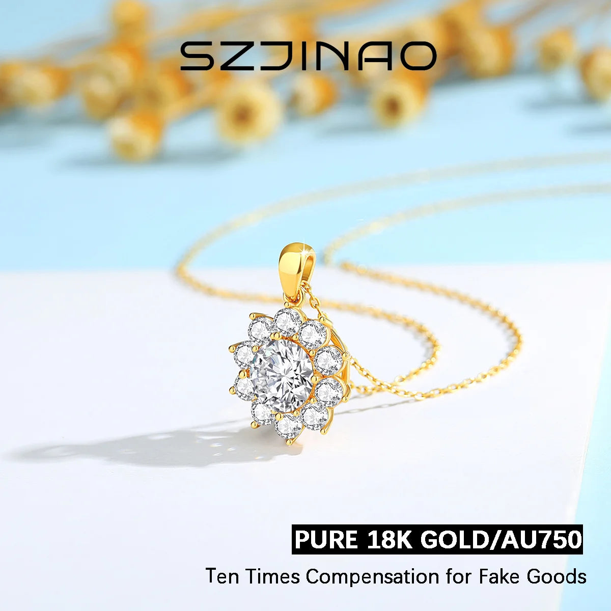 18K Gold Moissanite Bauhinia Necklace - 2ct VVS1 Floral Pendant