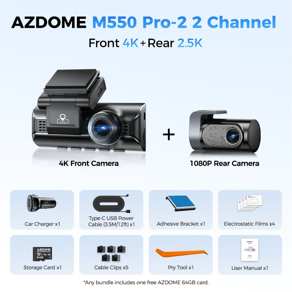 AZDOME M550 Pro 4K Dash Cam with GPS, WiFi & Night Vision