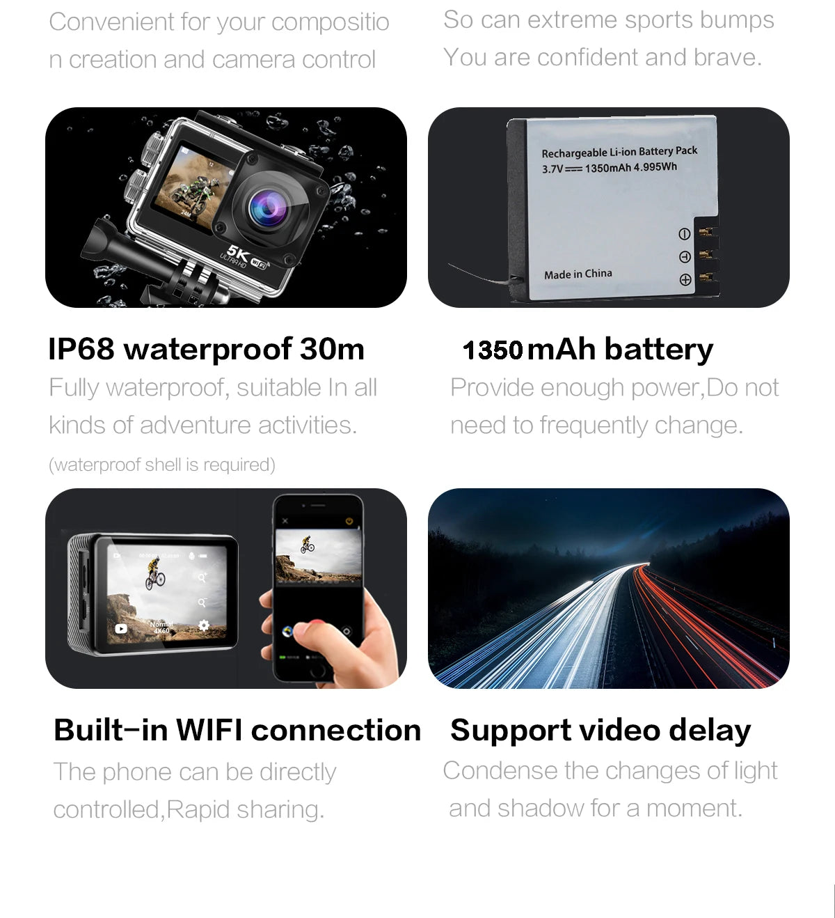 Kamera sportowa sony imx576 5k 4k60fps wodoodporna 48mp z wi-fi