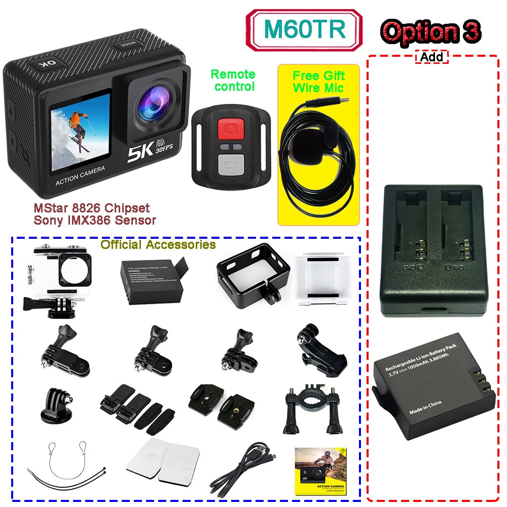 Kamera sportowa sony imx576 5k 4k60fps wodoodporna 48mp z wi-fi
