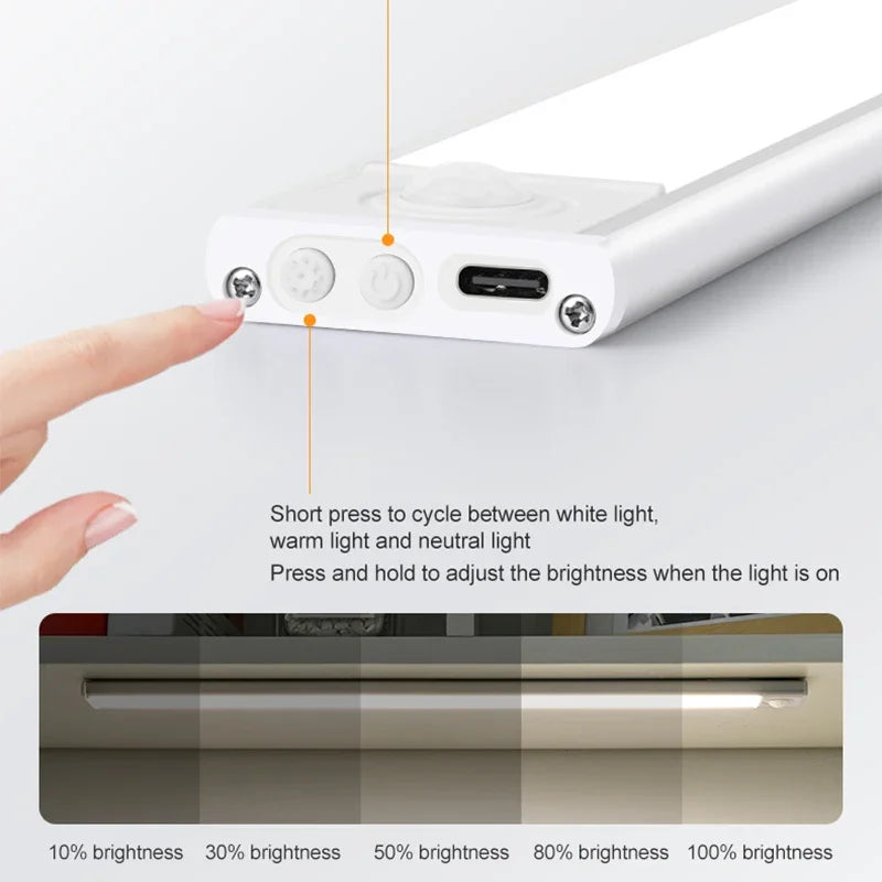 USB-C Rechargeable Motion Sensor LED Cabinet Light - Kitchen & Wardrobe