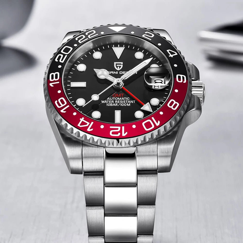 Zegarek mechaniczny męski pagani design pd-1662 luksusowy gmt - szafir, stal, wodoodporny 100m