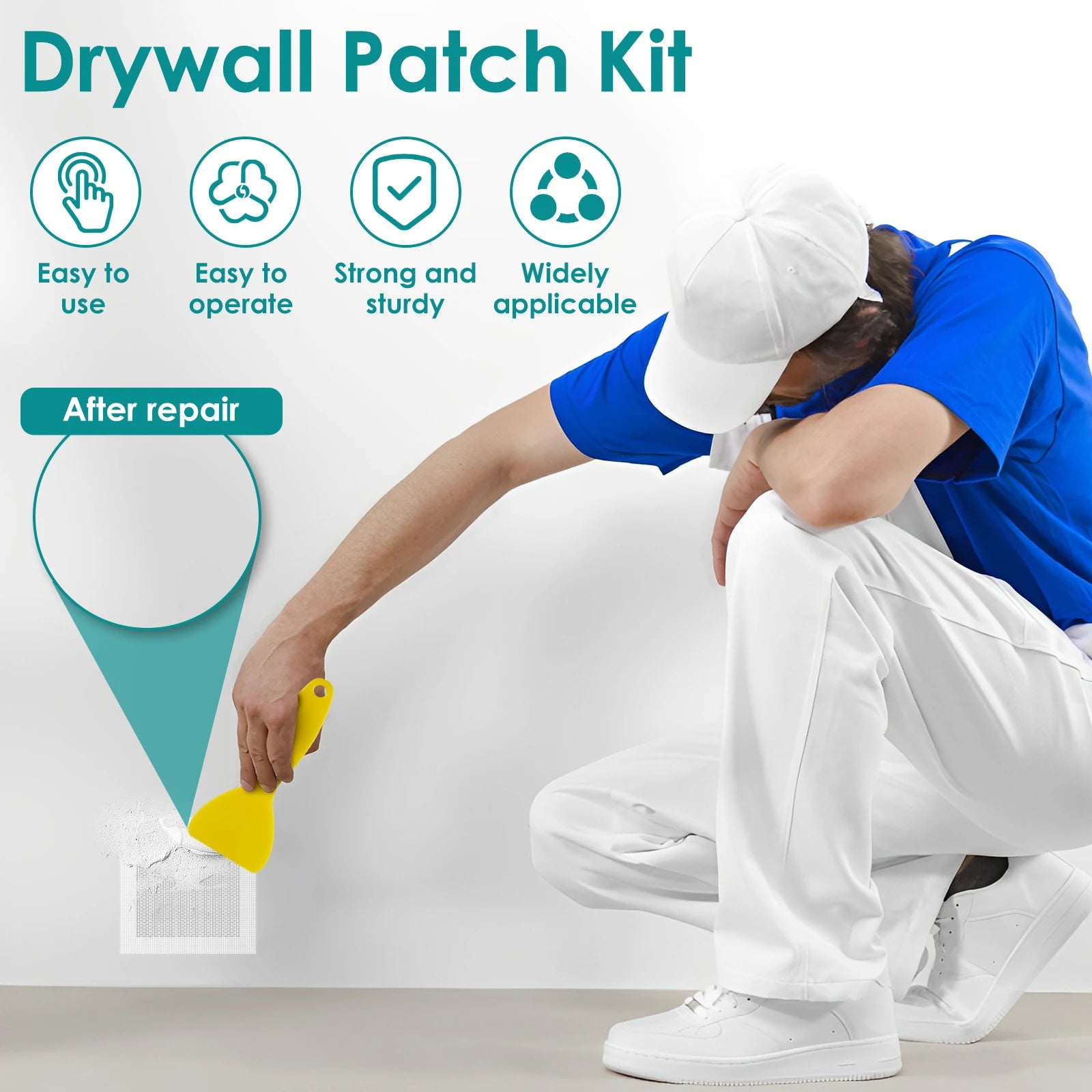 Drywall Repair Patch Kit - 21 Pcs Self-Adhesive Fiberglass Mesh (2/4/6/8 inch)