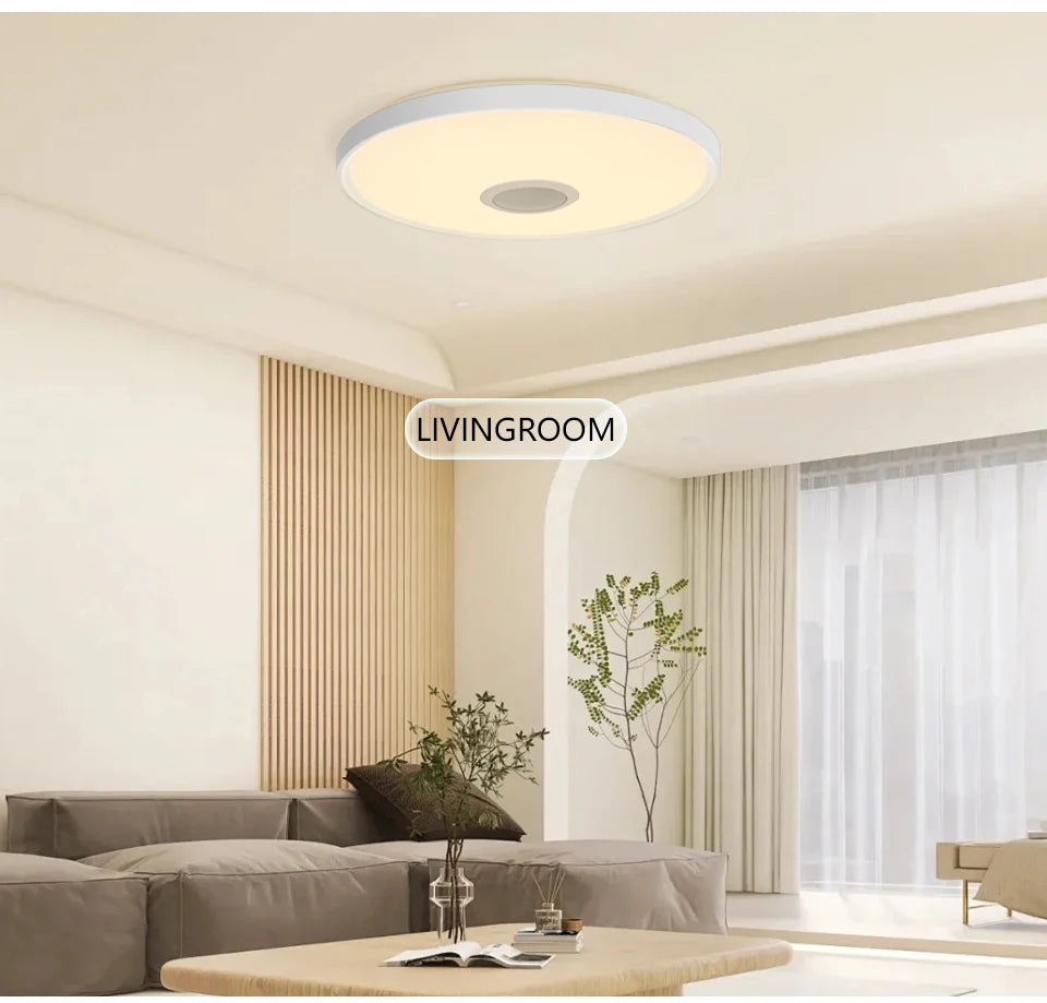 Inteligentna lampa sufitowa led rgb z głośnikiem – ściemnialna, sterowanie aplikacją