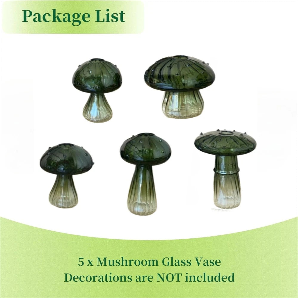 5Pcs Colourful Mushroom Glass Vases | Hydroponic Flower Pots Home Decor