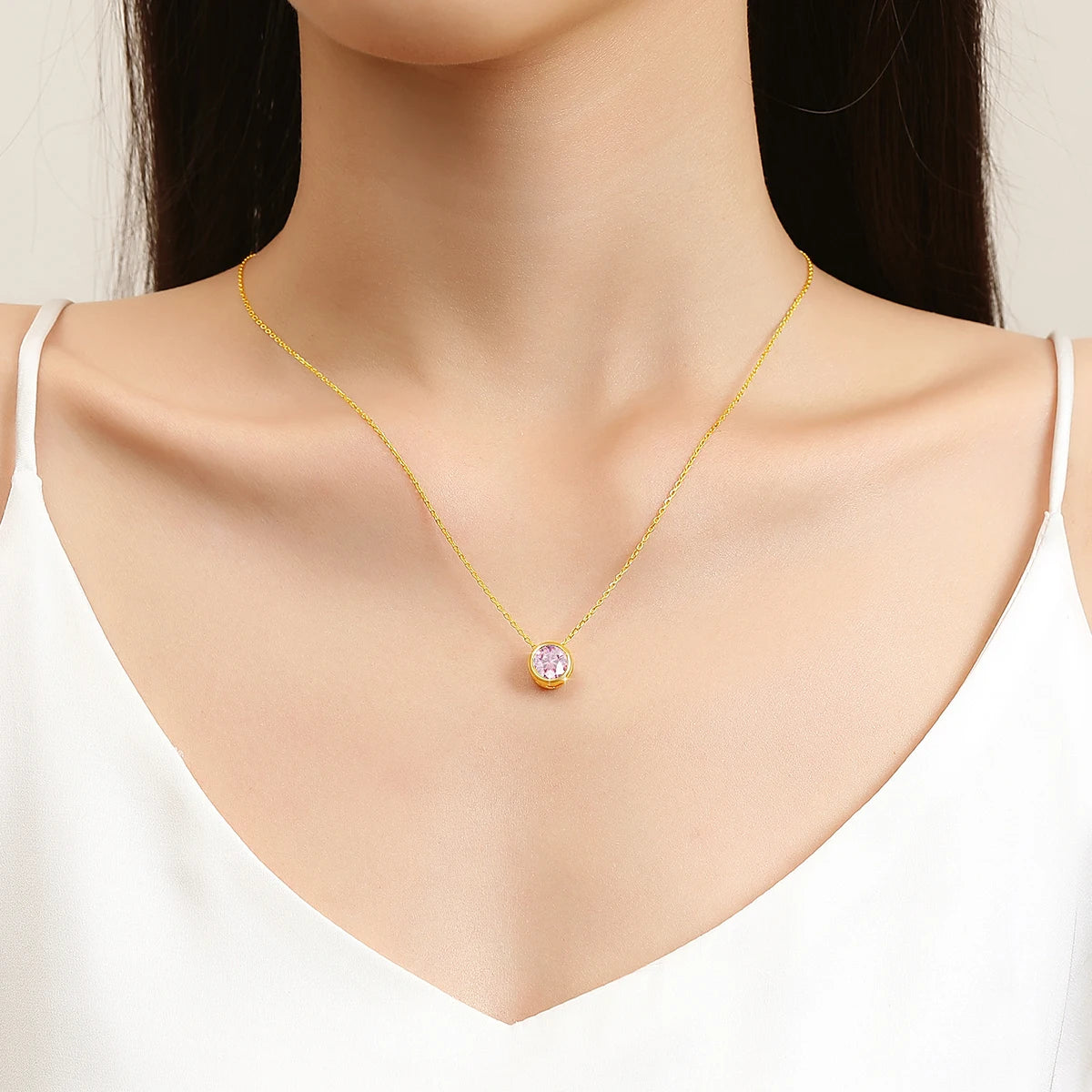 18k Gold Pink Moissanite & Diamond Pendant Necklace