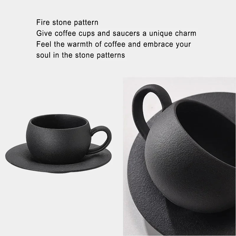 Artisan Fired Stone Ceramic Mug & Saucer Set | Rustic Elegance