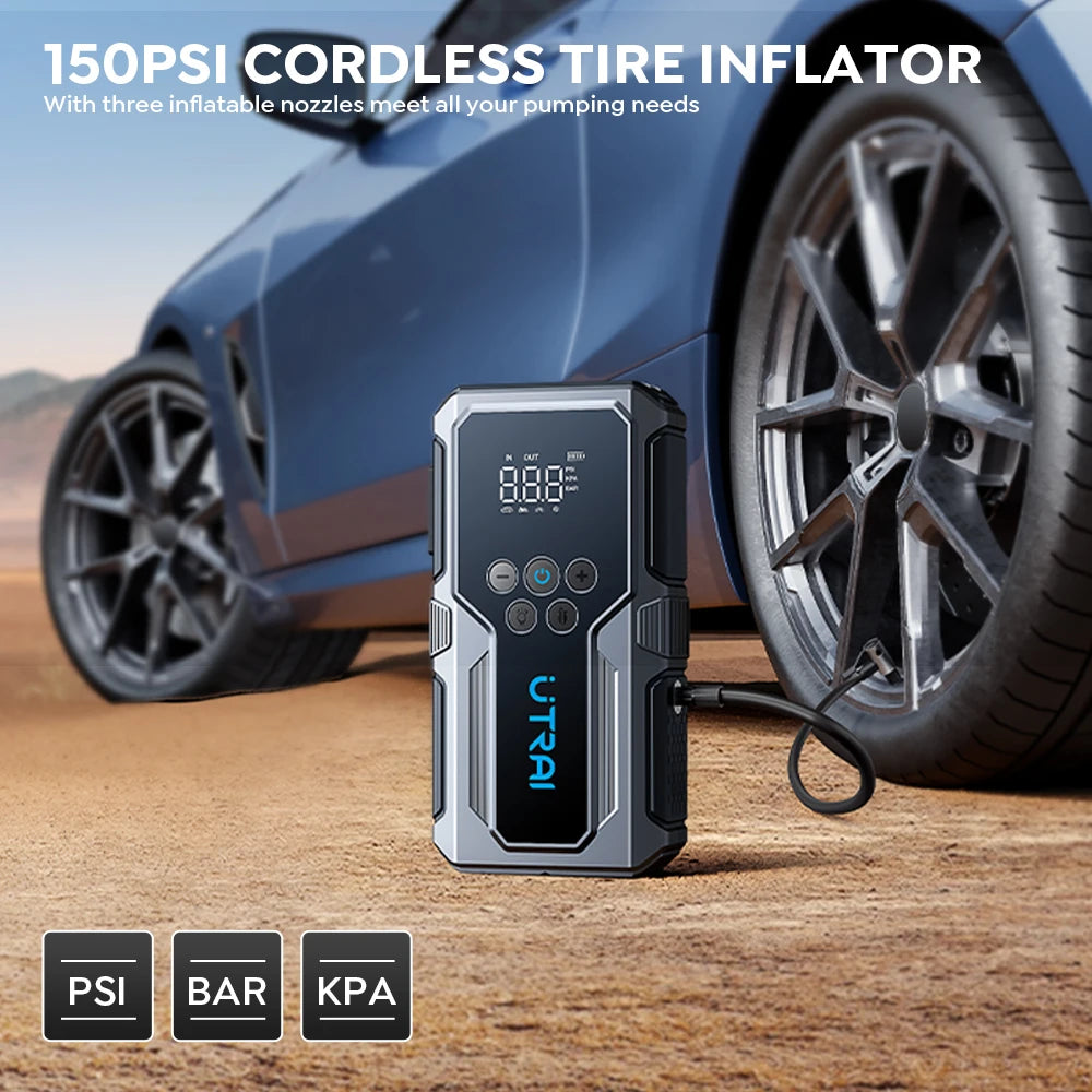 Utrai 1500a rozrusznik awaryjny kompresor power bank | zestaw ratunkowy do samochodu