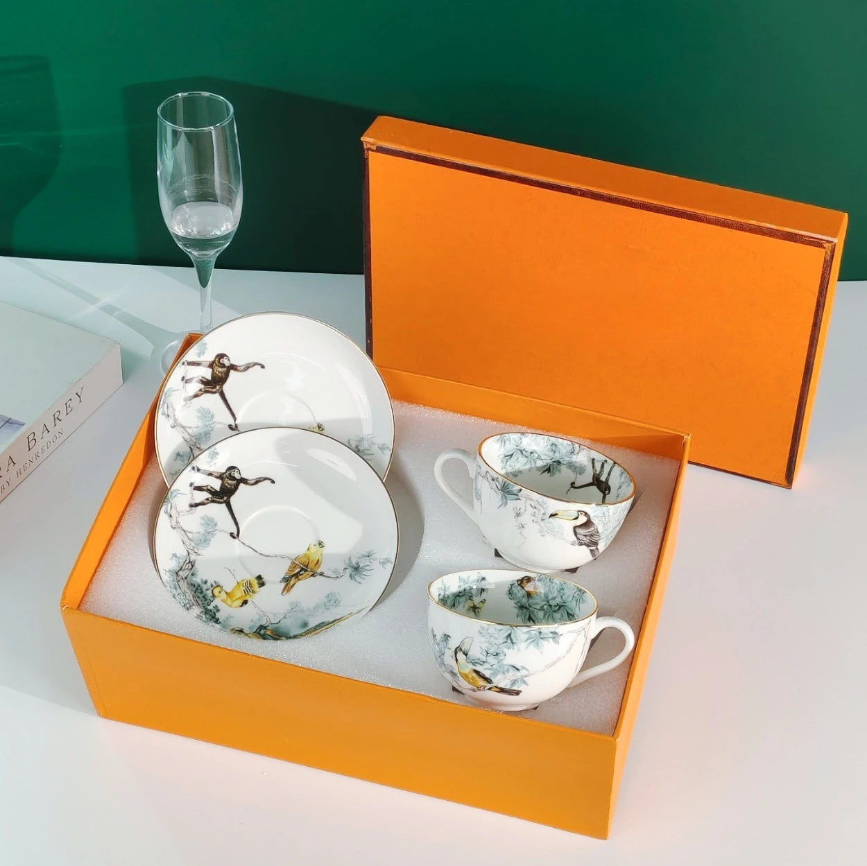Zestaw kawowy z porcelany kostnej jungle floral | elegancka zastawa stołowa