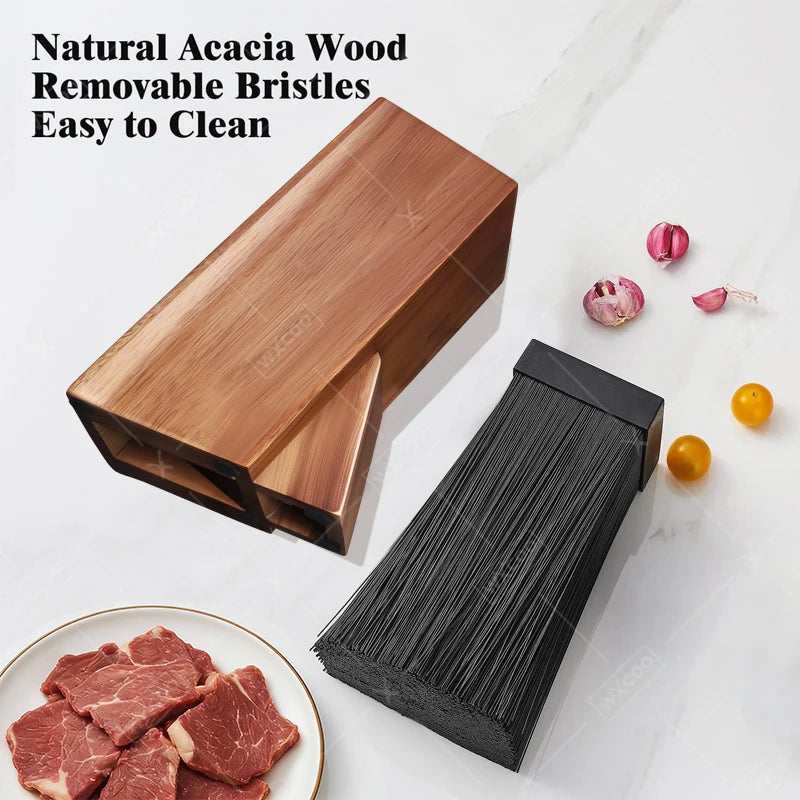 Acacia Wood Universal Knife Block - Space-Saving & Stylish Kitchen Organizer