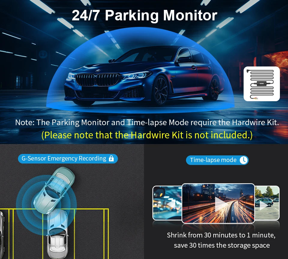 Kamera samochodowa kawa dash cam mini 3 - 2k, sterowanie głosem, noktowizja, wifi
