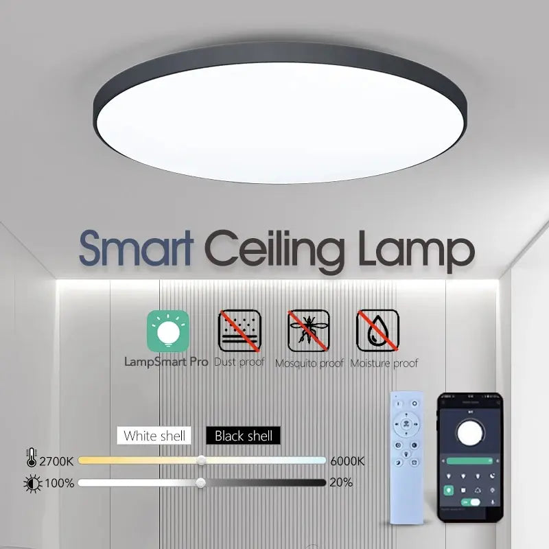 Nowoczesna inteligentna ściemnialna lampa sufitowa led z aplikacją i pilotem