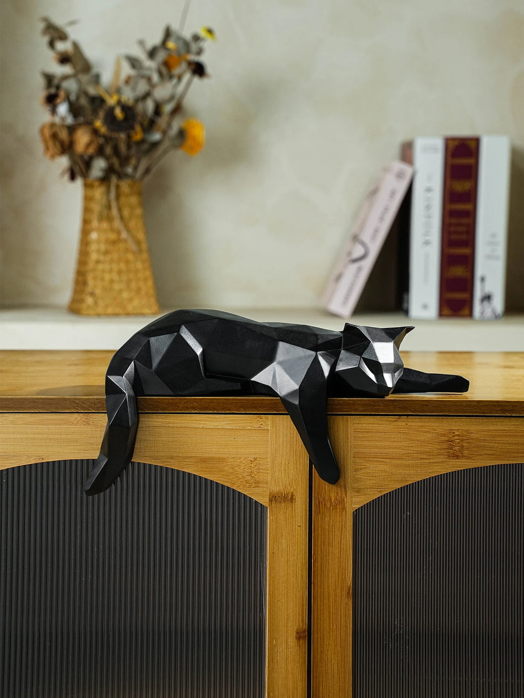 Geometric White & Black Cat Statue | Modern Room Decor