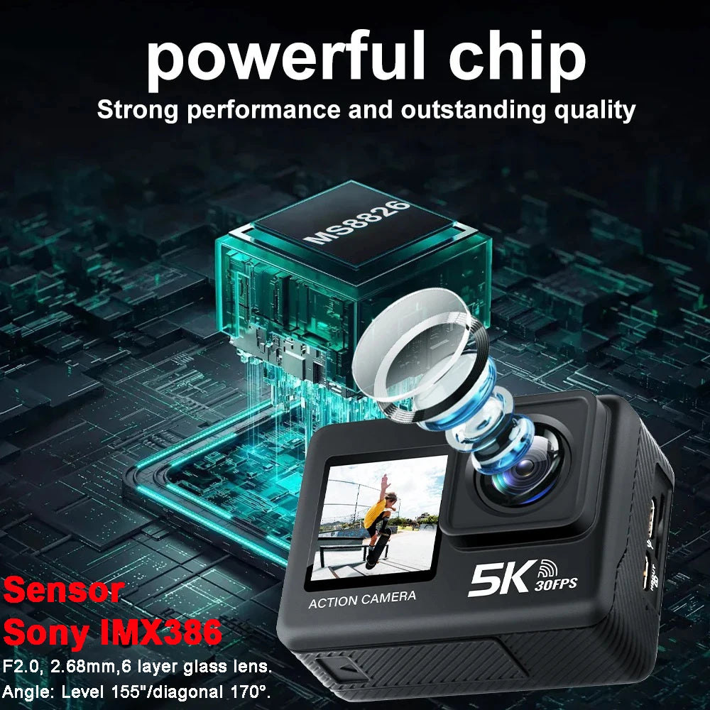 Kamera sportowa sony imx576 5k 4k60fps wodoodporna 48mp z wi-fi