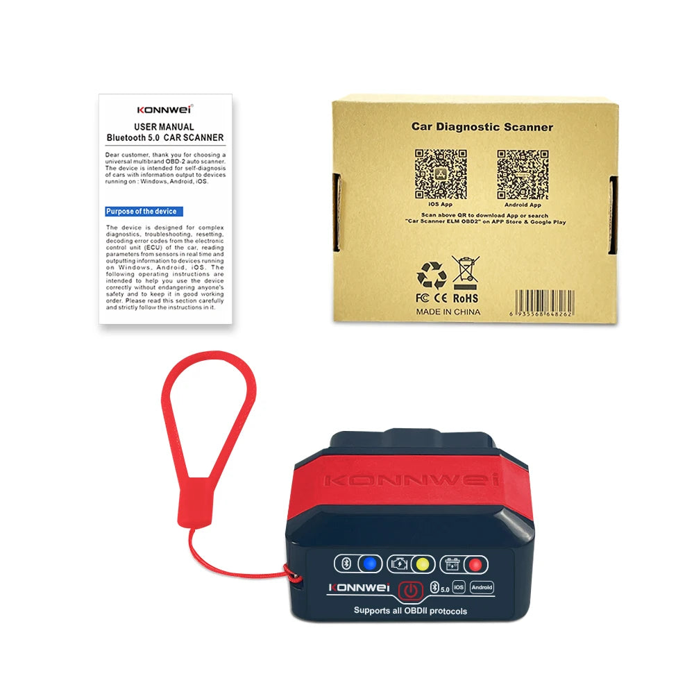 Skaner samochodowy 2026 konnwei kw905 obd2 bluetooth 5.0 do diagnostyki pojazdów