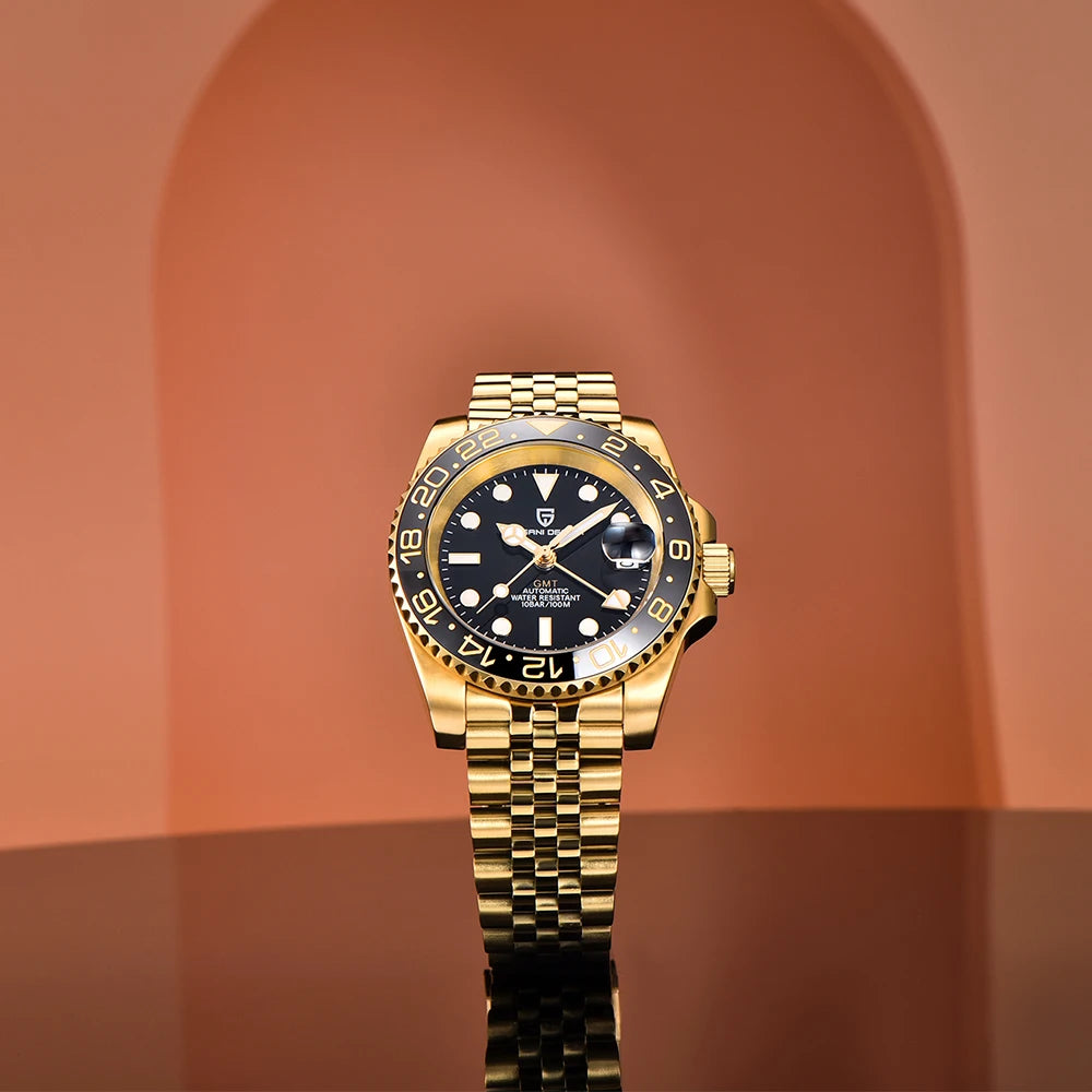 Zegarek mechaniczny męski pagani design pd-1662 luksusowy gmt - szafir, stal, wodoodporny 100m