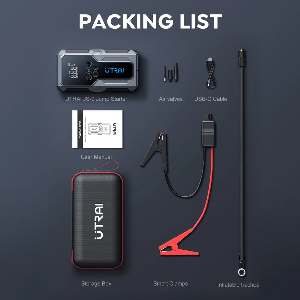 Utrai 1500a rozrusznik awaryjny kompresor power bank | zestaw ratunkowy do samochodu