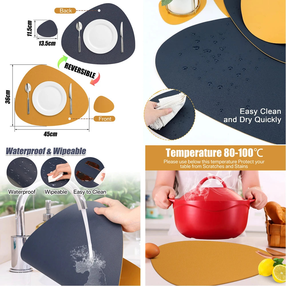 Nieregularne skórzane podkładki pu – wodoodporne i dwustronne maty na stół