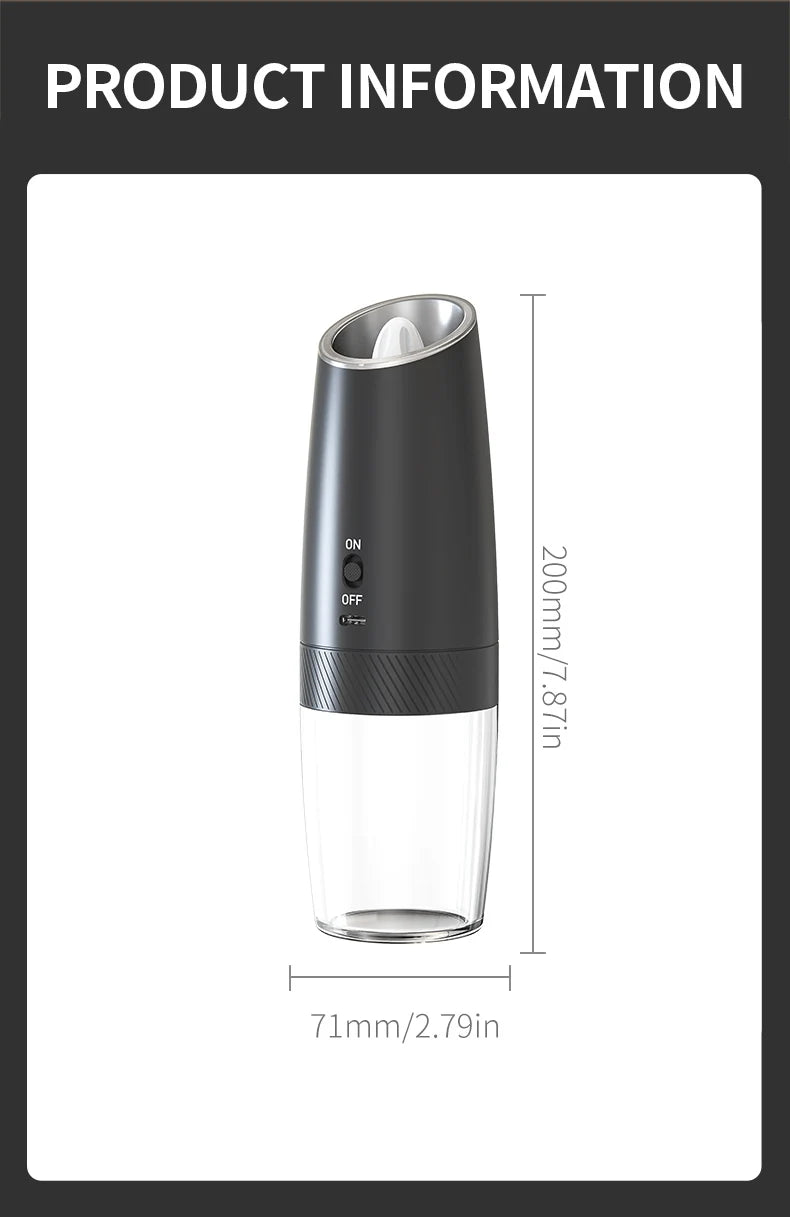 USB Rechargeable Electric Salt & Pepper Grinder - Adjustable Coarseness