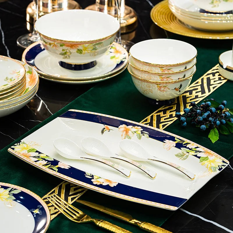 Luxury Gold Rim Bone China Dinnerware Set - 70 Pcs | Fine Dining