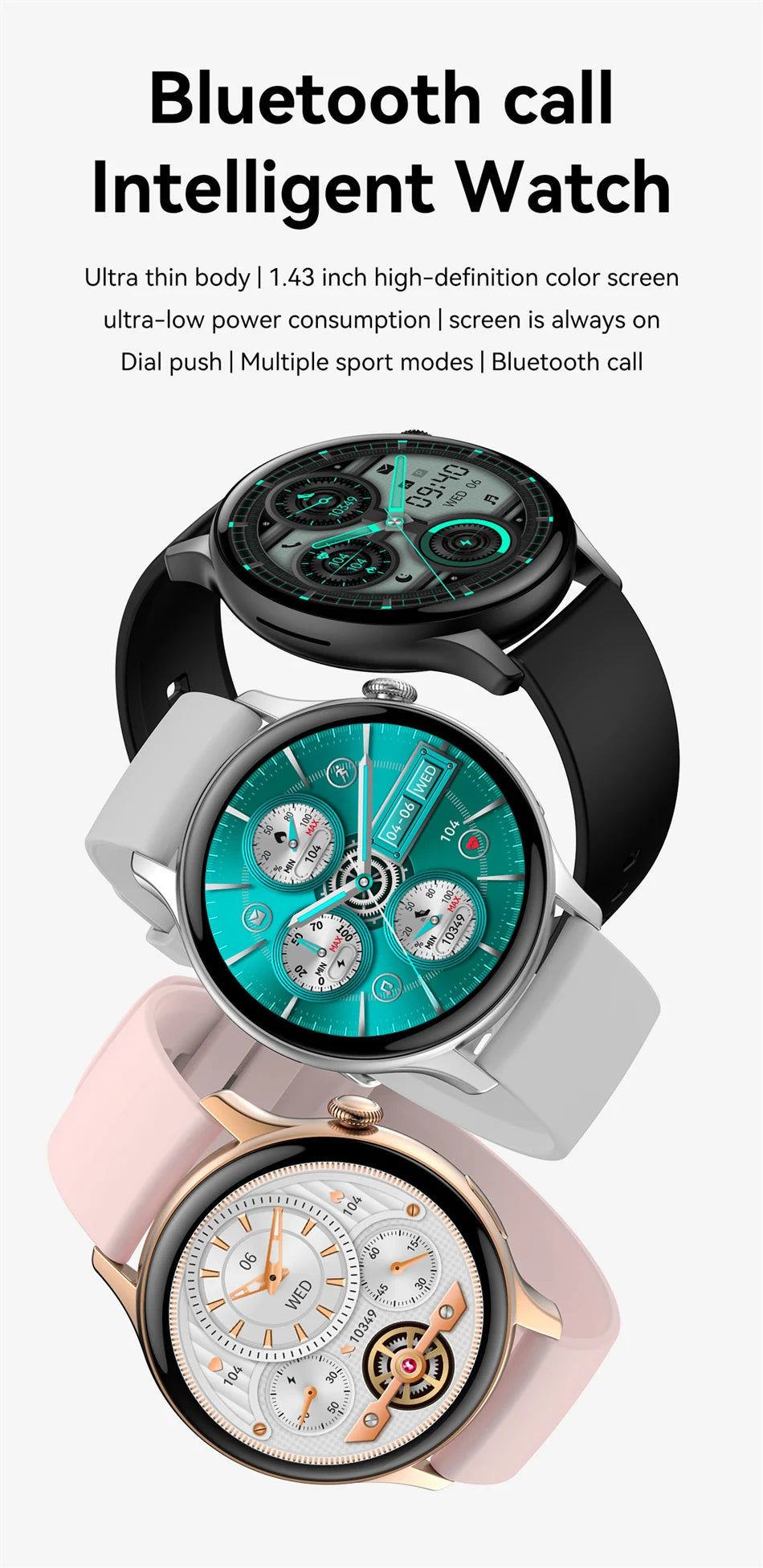 Damski elegancki smartwatch amoled z gps i rozmowami bluetooth