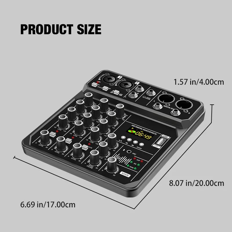 Mikser audio 4-kanałowy bluetooth z zasilaniem phantom 48v do komputera i karaoke