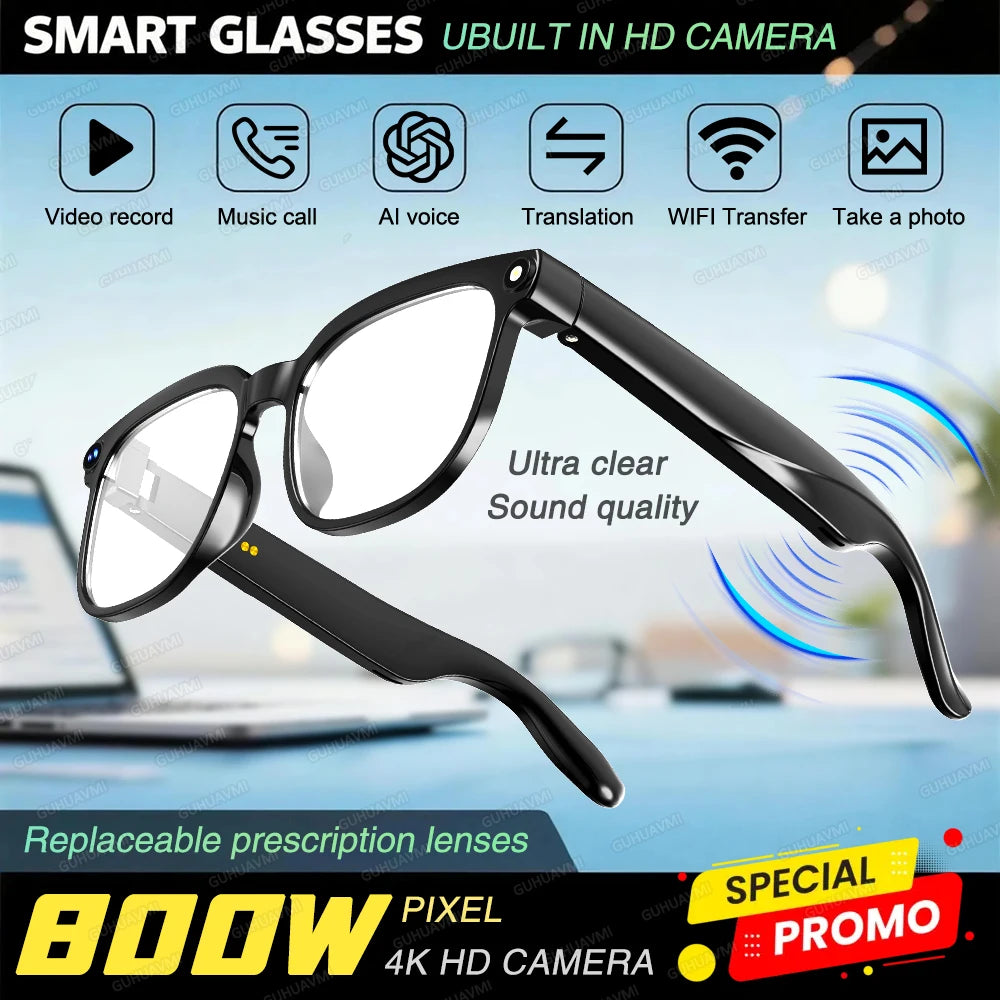 Guhuavmi 800w hd okulary z kamerą dla mężczyzn - bezdotykowy tłumacz i wideo