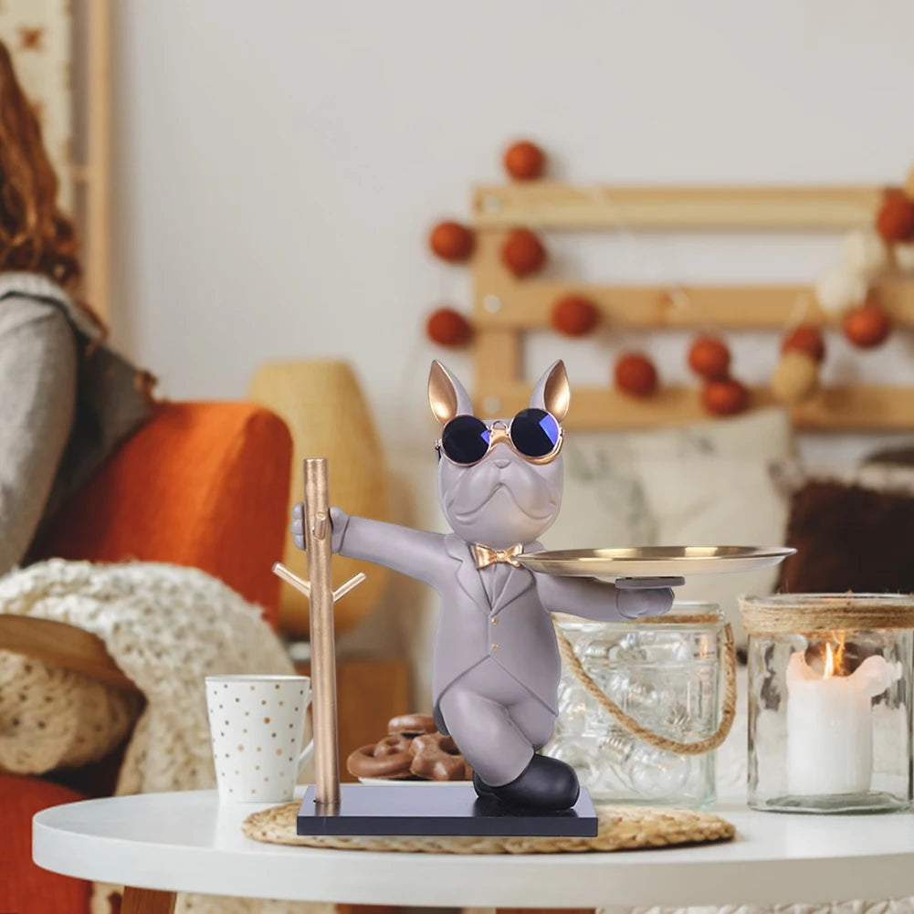 Elegant French Bulldog Sculpture & Storage Tray - Stylish Home Decor