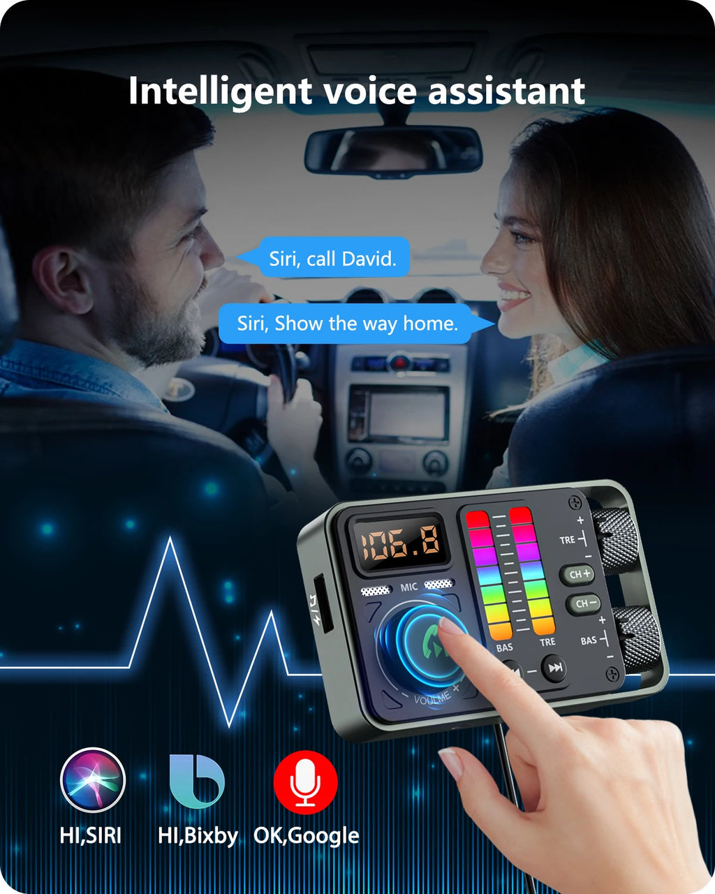 Lencent bluetooth 5.3 samochodowy nadajnik fm i szybka ładowarka