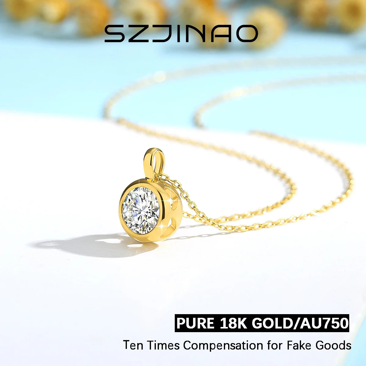 18K Gold Moissanite Necklace for Women - 1CT AU750