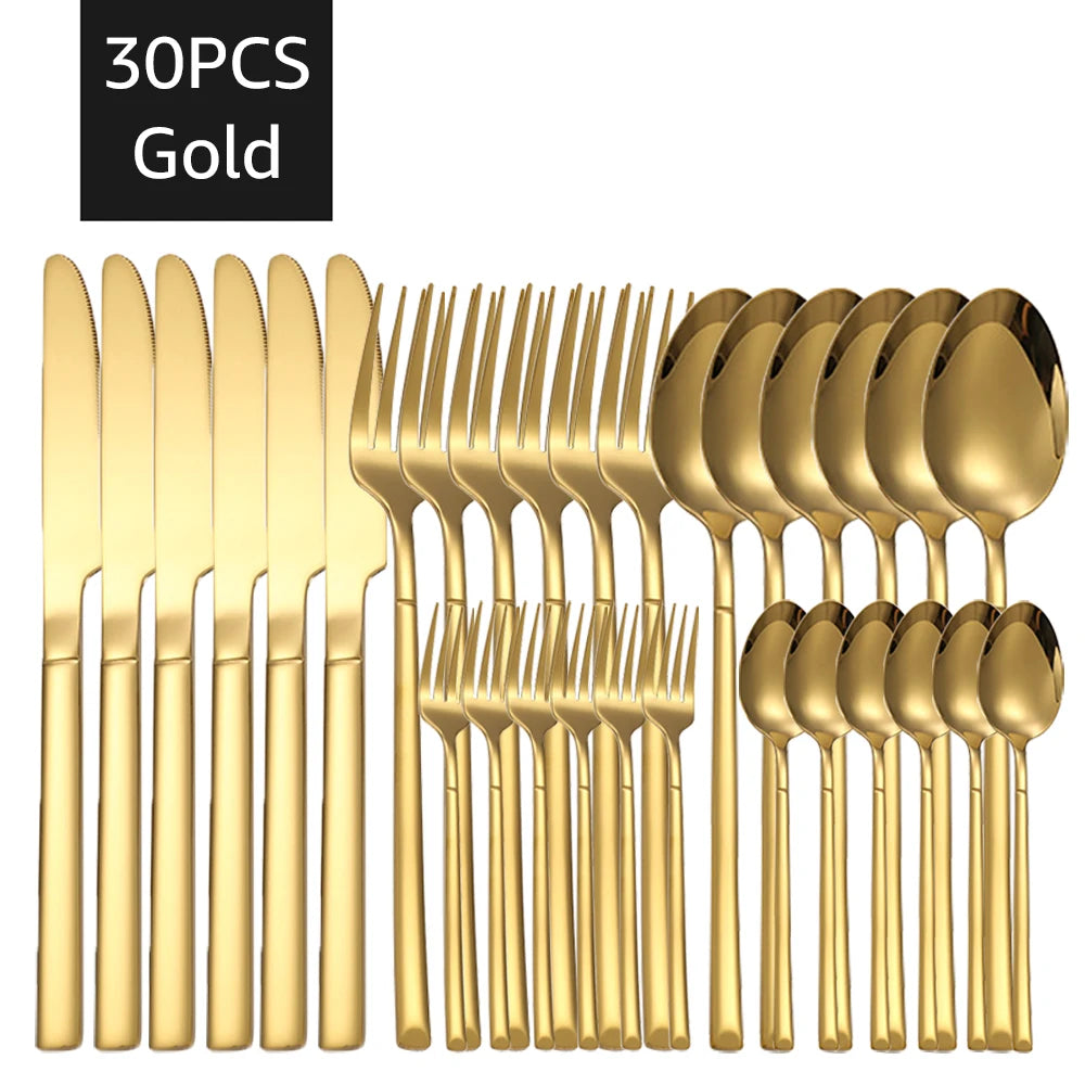 Luxury Gold Cutlery Set - 30-Piece Stainless Steel Dining