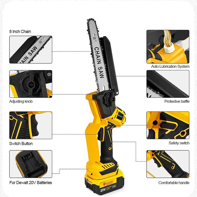 8-calowa 1380w bezszczotkowa elektryczna pilarka łańcuchowa – profesjonalna pilarka ogrodowa do baterii dewalt 20v