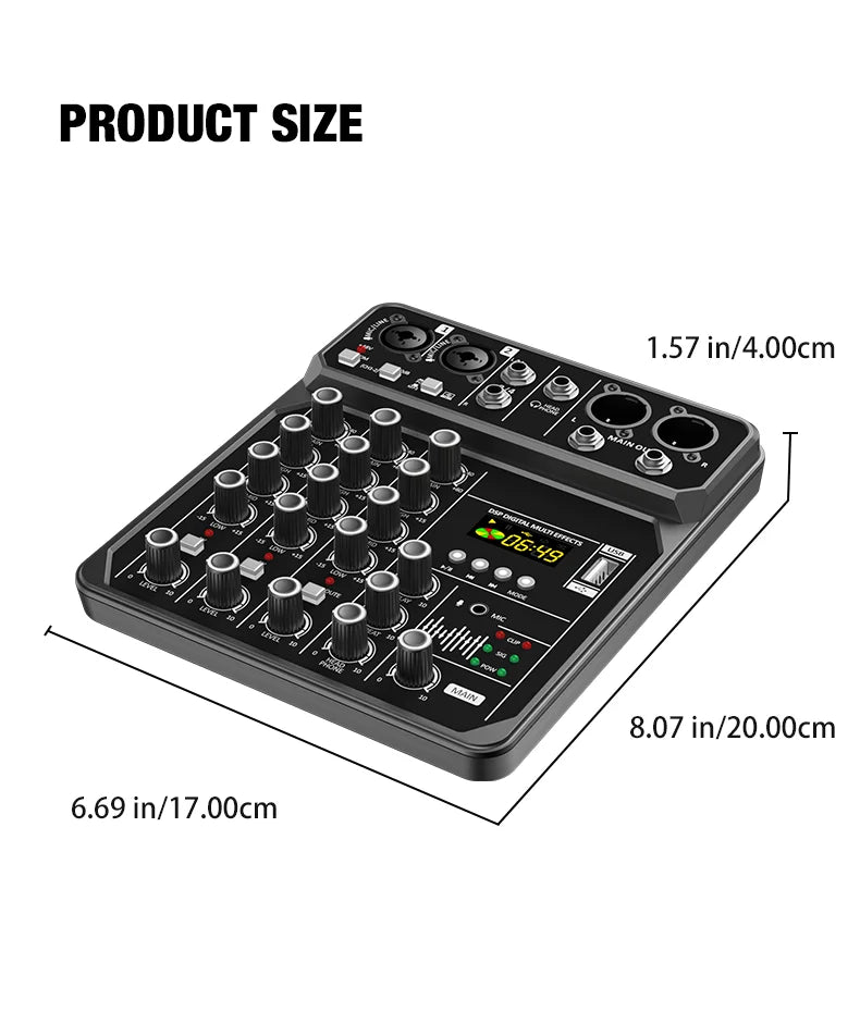 Mikser audio 4-kanałowy bluetooth z zasilaniem phantom 48v do komputera i karaoke