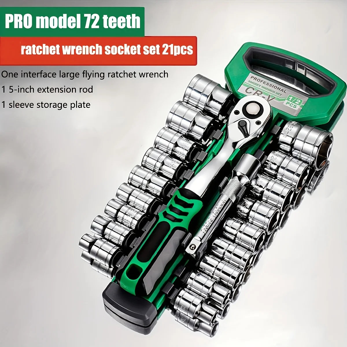 Vabena Pro 72T Drive Socket Set - 1/4" 3/8" 1/2" CR-V Metric & Imperial